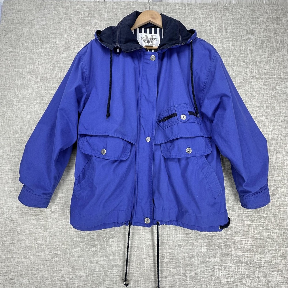 Mulberry Street Jacket‎ Womens Small Blue Hooded Zip Windbreaker Pockets